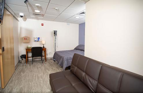 Patient room at the APD sleep health center.